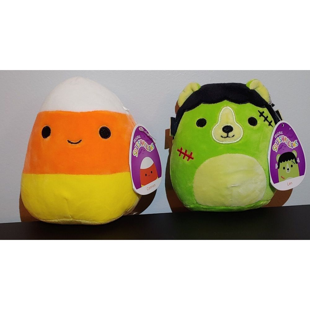 Squishmallow Len Bear Cannon Candy Corn 5.5" Plush Halloween Kelly Toy Lot Of 2